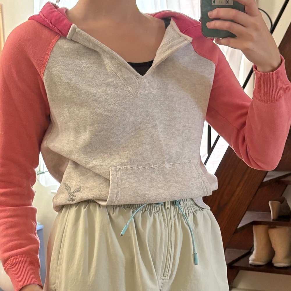 American Eagle Outfitters Pink and Gray Women's Hoodie